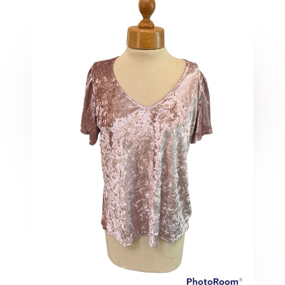 Blush pink crush velvet velour flutter short sleeve blouse top medium oversized - Picture 1 of 7